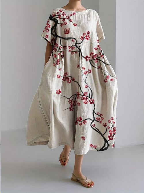 Sareno Robe Midi Femme – Robe Fleurie Légère avec Col Rond & Coupe Confortable