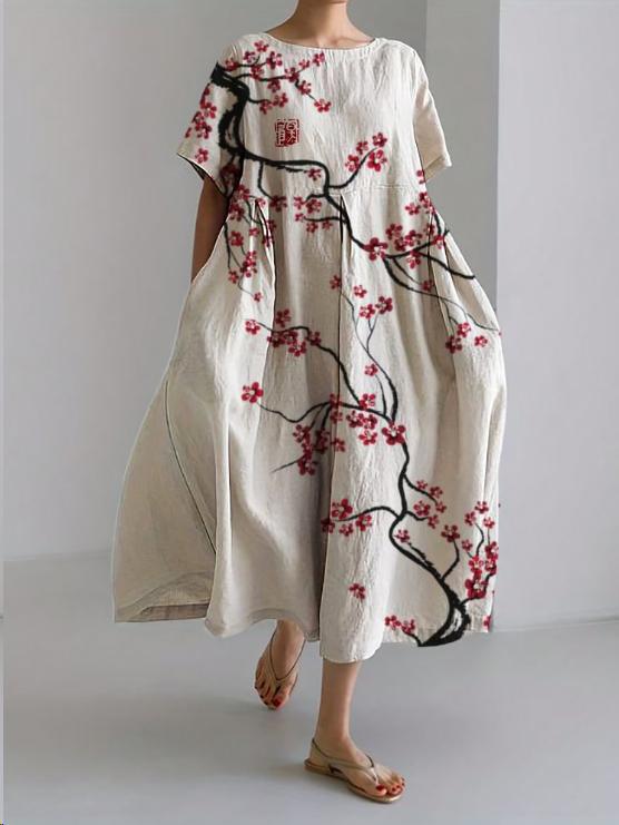 Sareno Midi Dress for Women – Lightweight Floral Dress with Round Neck & Comfortable Fit
