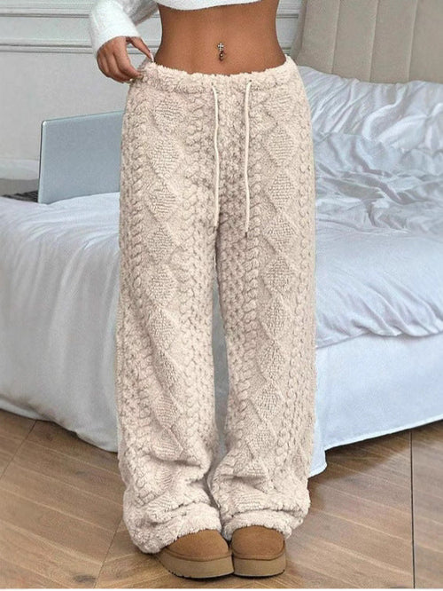 Valerie Pantalon Femme – Pantalon Ample en Peluche Jacquard Doux & Élégant pour Automne/Hiver