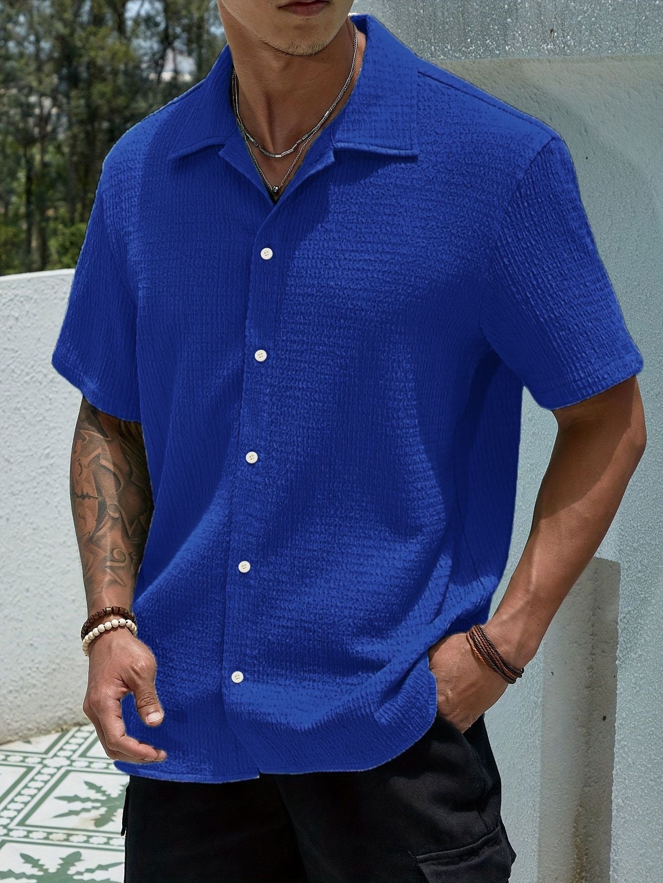 Marjhun Chemise Homme – Chemise Texturée Boutonnée Élégante & Confortable pour Look Décontracté