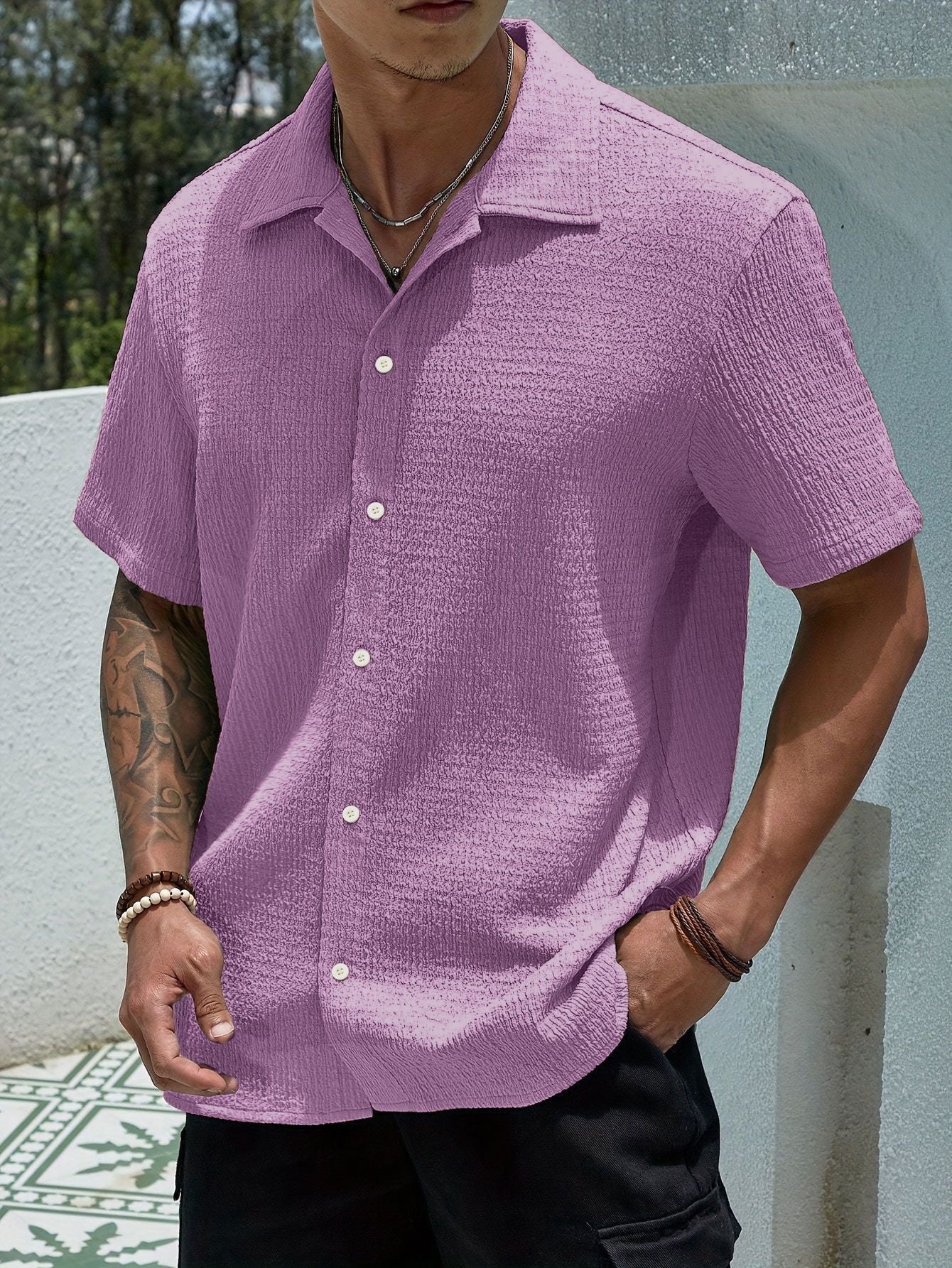 Marjhun Chemise Homme – Chemise Texturée Boutonnée Élégante & Confortable pour Look Décontracté
