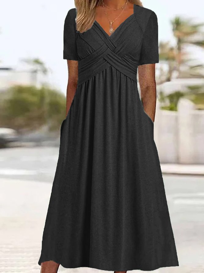 Elisabeth Robe Midi Femme – Robe Élégante avec Col en V, Coupe Fluide & Style Intemporel
