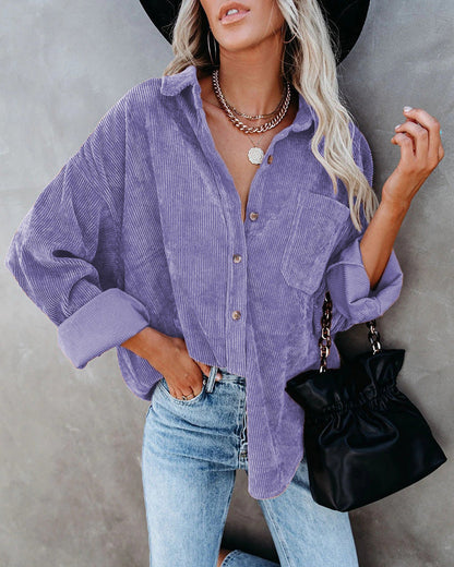 Ainsley Chemise Femme – Chemise Vintage Décontractée en Velours Côtelé Doux avec Poche Poitrine