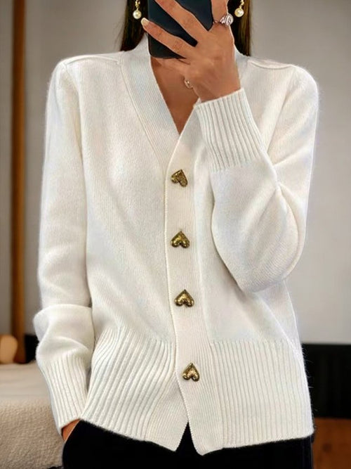 Olivia Gilet Femme Élégant – Cardigan Chaud avec Boutons Dorés en Forme de Cœur