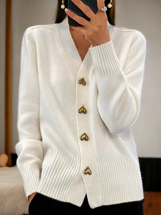 Olivia Gilet Femme Élégant – Cardigan Chaud avec Boutons Dorés en Forme de Cœur