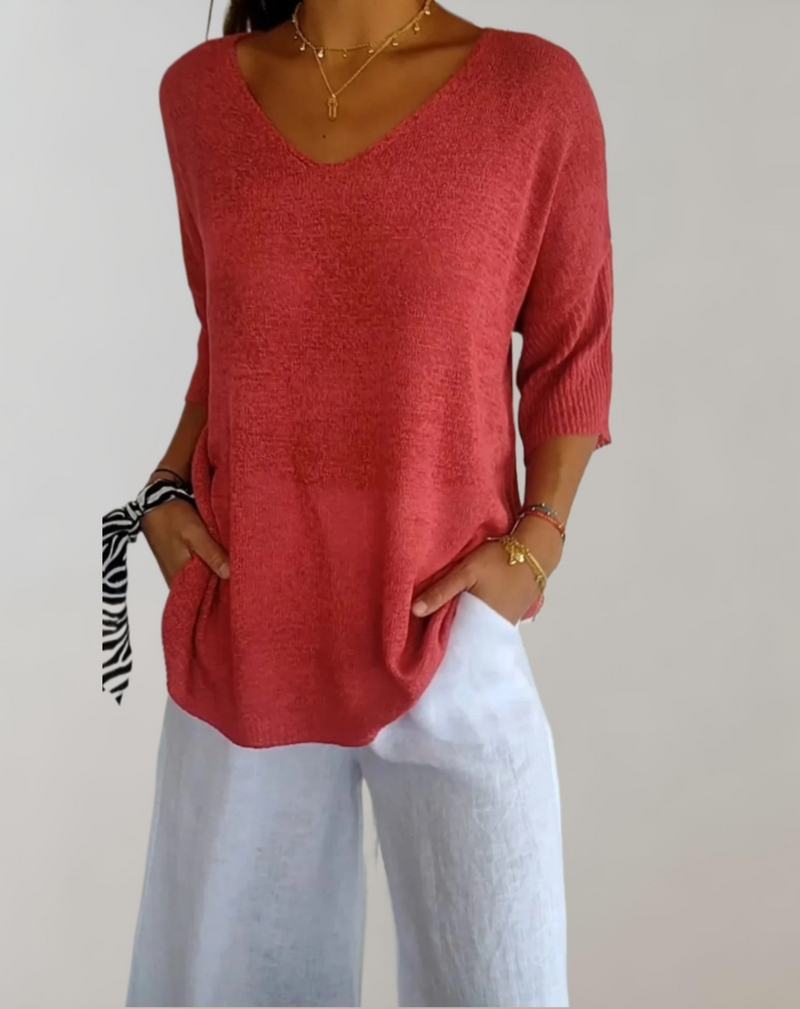 Marise Women's Long Knit Top – Lightweight Long Top with V-Neck & Elegant Casual Look