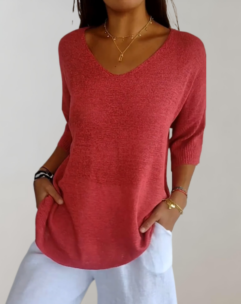 Marise Women's Long Knit Top – Lightweight Long Top with V-Neck & Elegant Casual Look