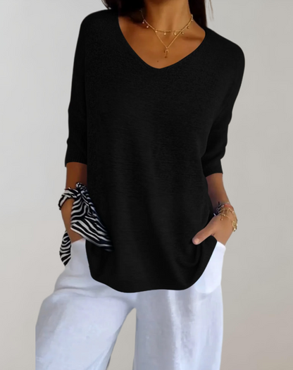 Marise Haut Tricoté Femme – Haut Long Léger avec Col en V & Look Décontracté Élégant