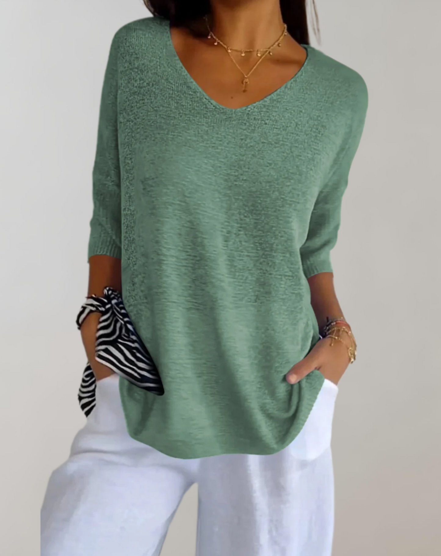 Marise Haut Tricoté Femme – Haut Long Léger avec Col en V & Look Décontracté Élégant