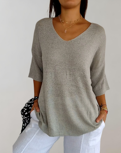 Marise Haut Tricoté Femme – Haut Long Léger avec Col en V & Look Décontracté Élégant