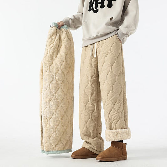 Logan Men's Winter Quilted Pants – Warm Fleece-Lined Pants with Loose Fit & Elastic Waistband