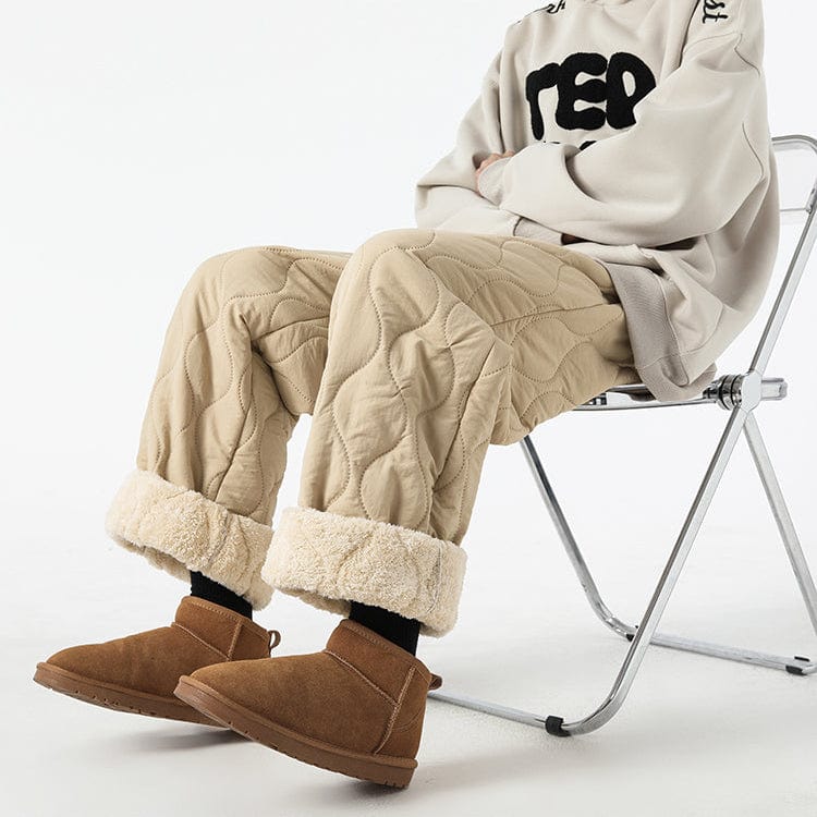 Logan Men's Winter Quilted Pants – Warm Fleece-Lined Pants with Loose Fit & Elastic Waistband