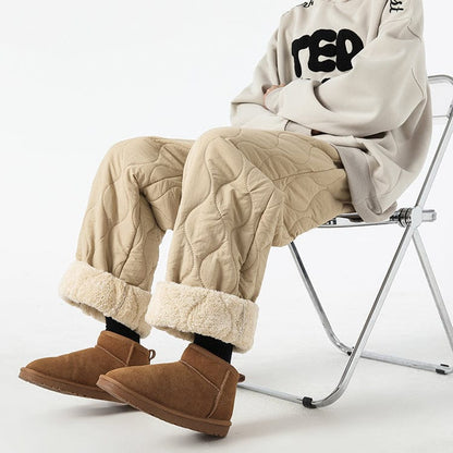Logan Men's Winter Quilted Pants – Warm Fleece-Lined Pants with Loose Fit & Elastic Waistband