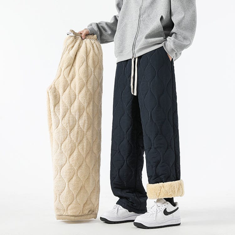 Logan Men's Winter Quilted Pants – Warm Fleece-Lined Pants with Loose Fit & Elastic Waistband