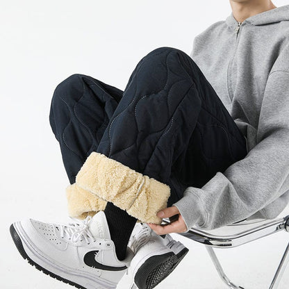 Logan Men's Winter Quilted Pants – Warm Fleece-Lined Pants with Loose Fit & Elastic Waistband