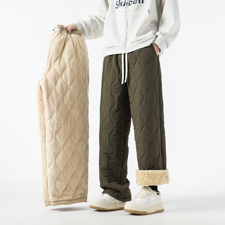 Logan Men's Winter Quilted Pants – Warm Fleece-Lined Pants with Loose Fit & Elastic Waistband