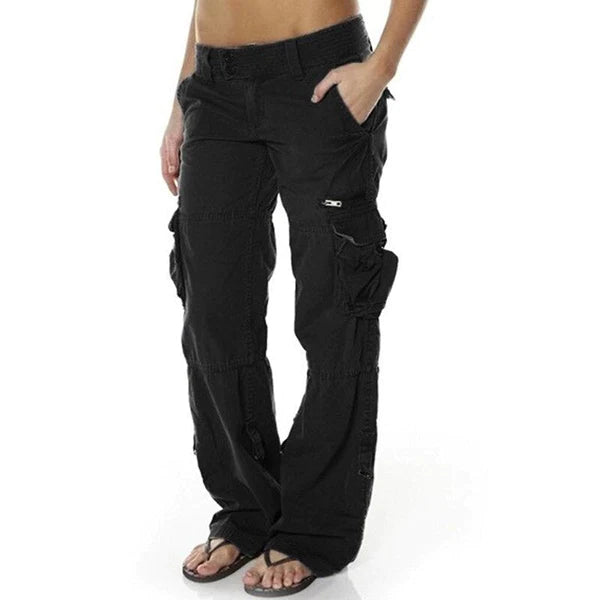 Ainsley Pantalon Cargo Noir – Coton, Style Décontracté & Fonctionnel pour Femme