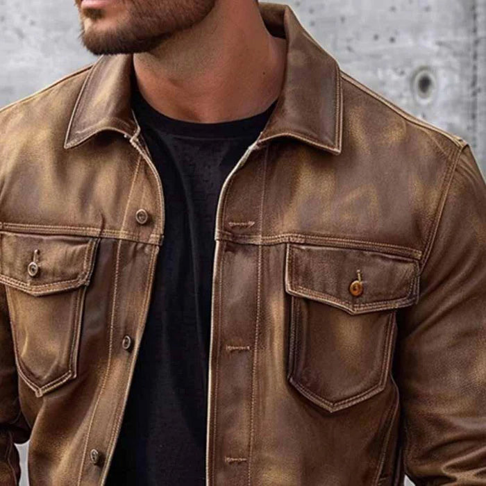 Pierre Vintage Men's Leather Jacket front detail