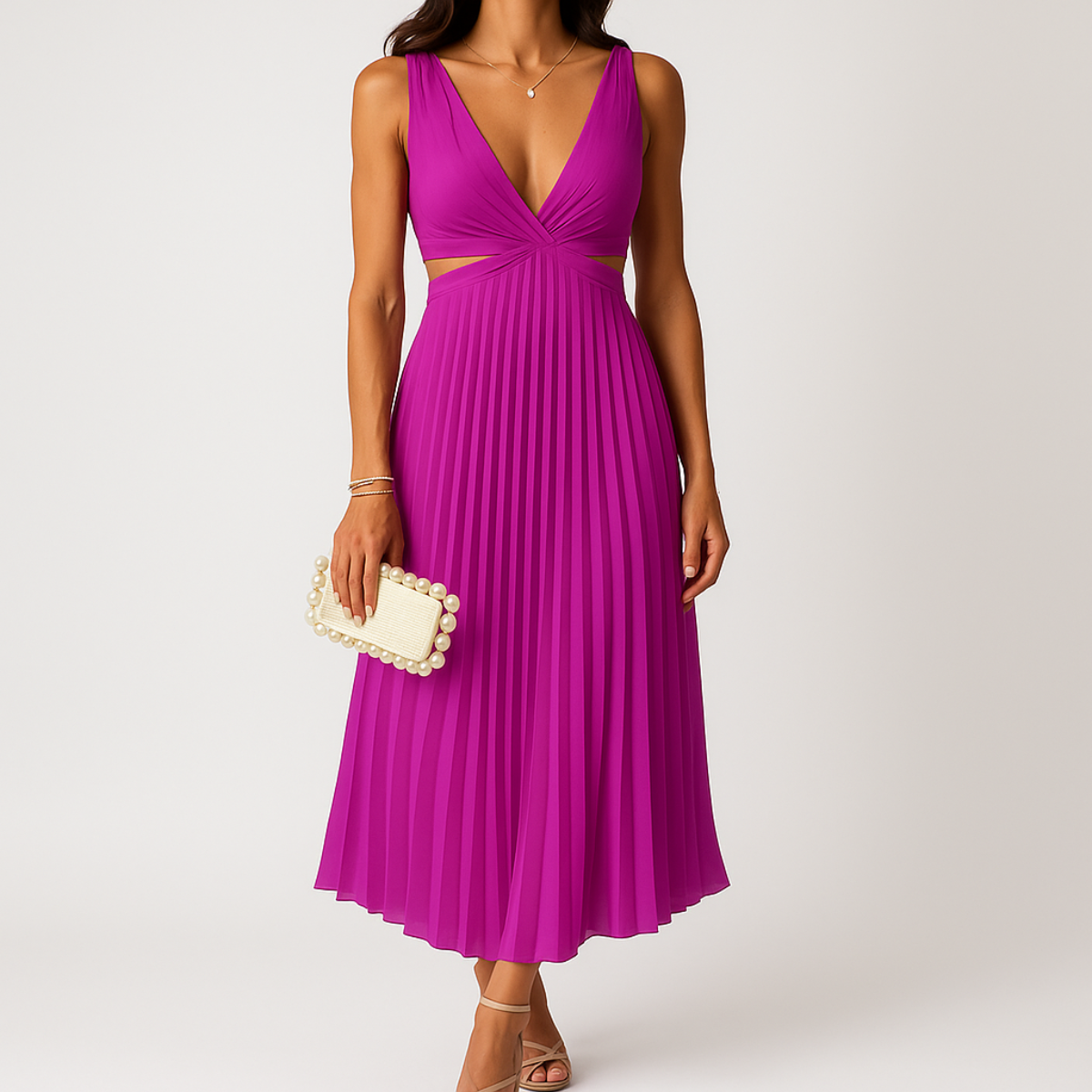 Shandee Robe Plissée – Satin Brillant, Coupe Fluide & Élégance Raffinée