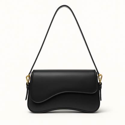 Hadley Sac Baguette Femme – Cuir Vegan Lisse avec Silhouette Asymétrique & Détails Dorés Élégants