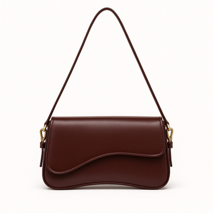 Hadley Sac Baguette Femme – Cuir Vegan Lisse avec Silhouette Asymétrique & Détails Dorés Élégants