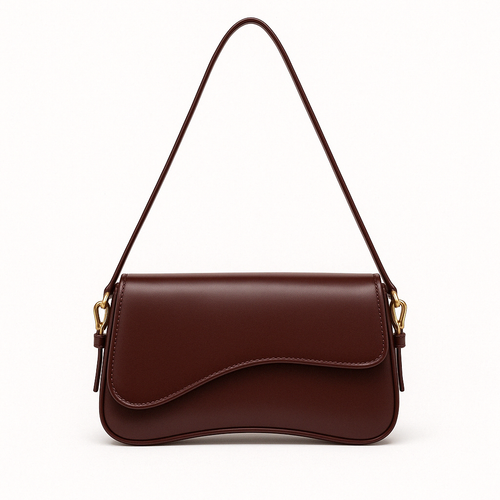 Hadley Sac Baguette Femme – Cuir Vegan Lisse avec Silhouette Asymétrique & Détails Dorés Élégants