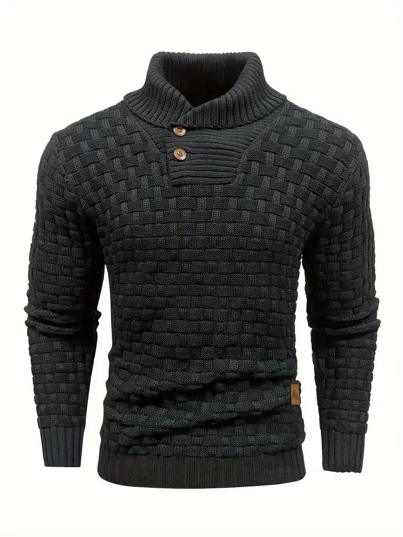Aaron Men's High Neck Sweater – Thick Knit, Warm & Elegant with Wooden Buttons