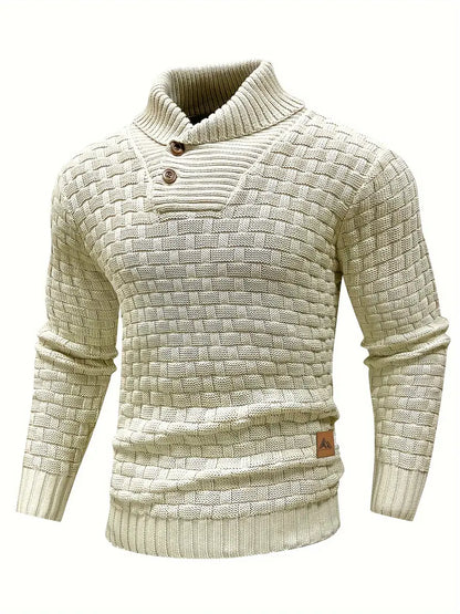 Aaron Pull Homme Col Montant – Maille Épaisse, Chaud & Élégant avec Boutons en Bois