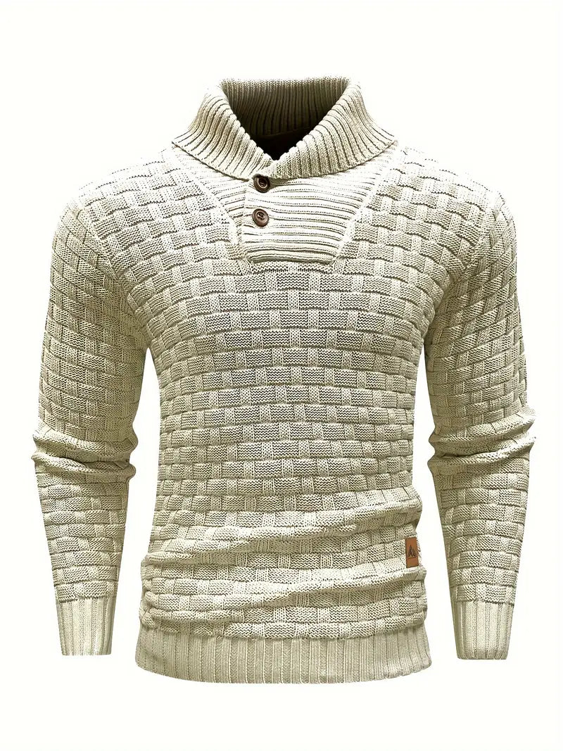 Aaron Pull Homme Col Montant – Maille Épaisse, Chaud & Élégant avec Boutons en Bois