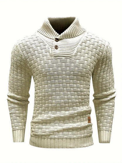 Aaron Pull Homme Col Montant – Maille Épaisse, Chaud & Élégant avec Boutons en Bois
