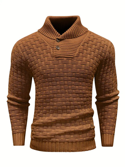 Aaron Pull Homme Col Montant – Maille Épaisse, Chaud & Élégant avec Boutons en Bois