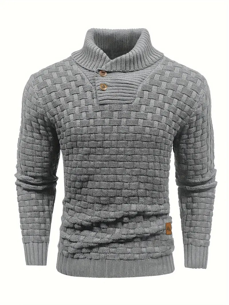 Aaron Pull Homme Col Montant – Maille Épaisse, Chaud & Élégant avec Boutons en Bois