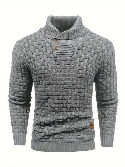 Aaron Pull Homme Col Montant – Maille Épaisse, Chaud & Élégant avec Boutons en Bois