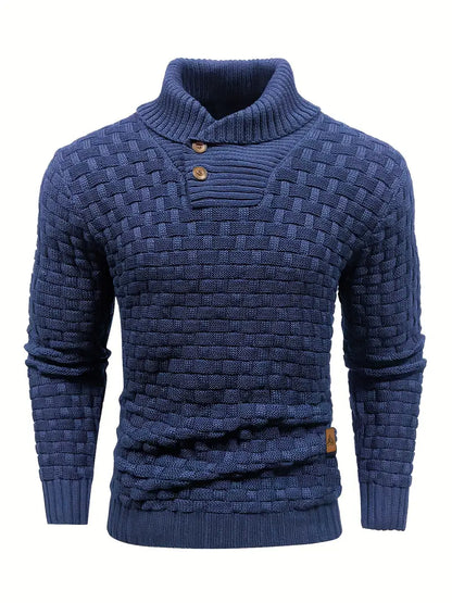 Aaron Pull Homme Col Montant – Maille Épaisse, Chaud & Élégant avec Boutons en Bois