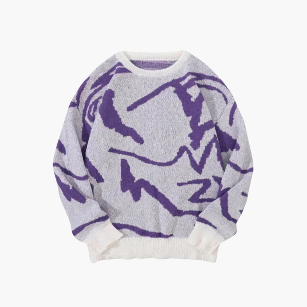Carl Pull Homme en Maille – Pull à Motif Abstrait avec Ourlet et Poignets Côtelés pour l'Automne/Hiver