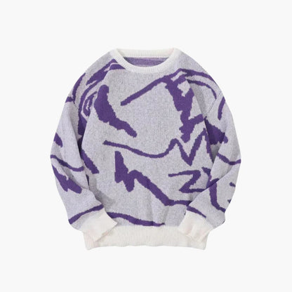Carl Pull Homme en Maille – Pull à Motif Abstrait avec Ourlet et Poignets Côtelés pour l'Automne/Hiver