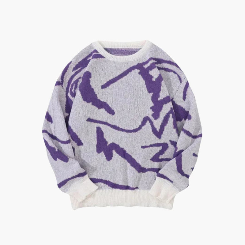 Carl Men's Knit Sweater – Abstract Pattern Sweater with Ribbed Hem and Cuffs for Autumn/Winter