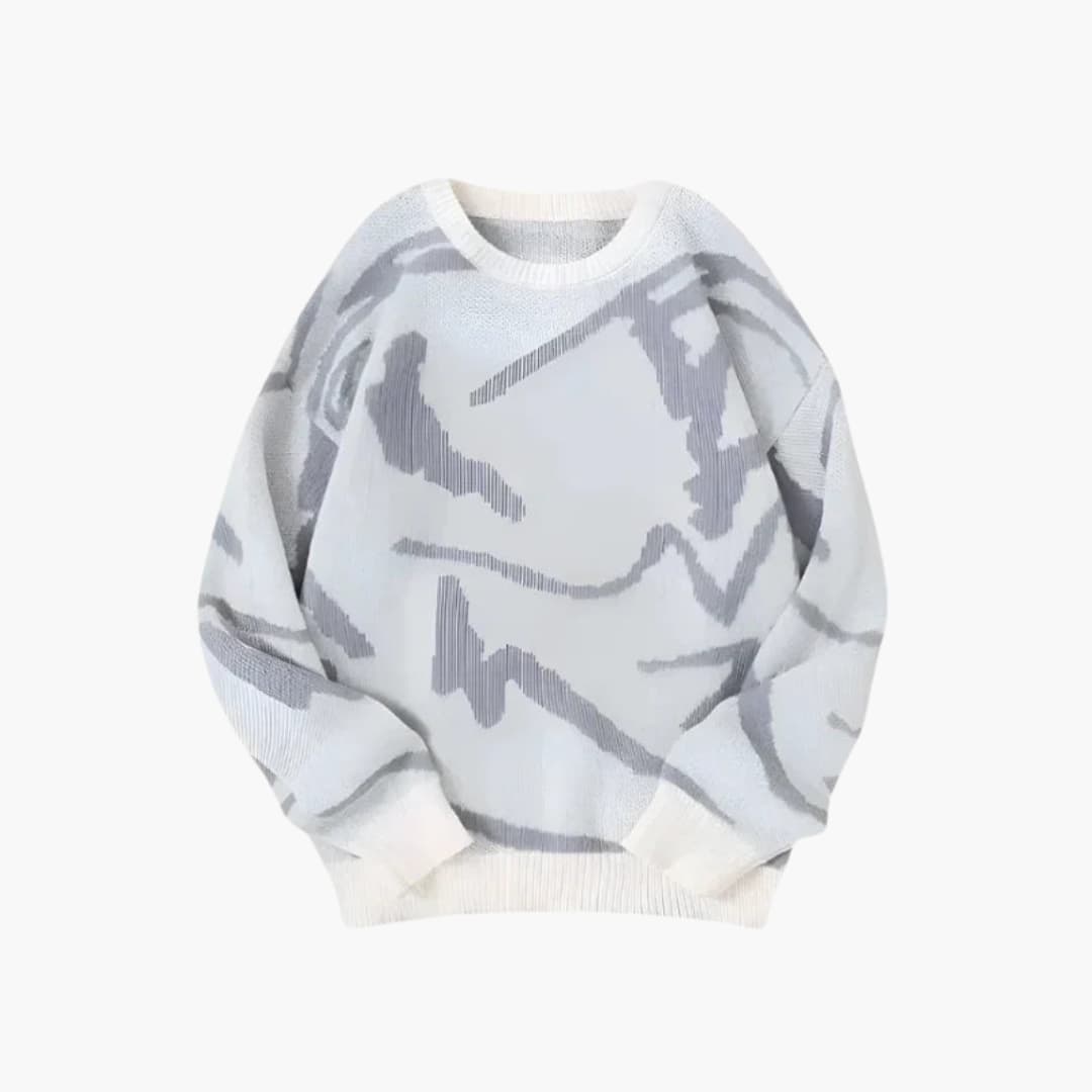 Carl Pull Homme en Maille – Pull à Motif Abstrait avec Ourlet et Poignets Côtelés pour l'Automne/Hiver