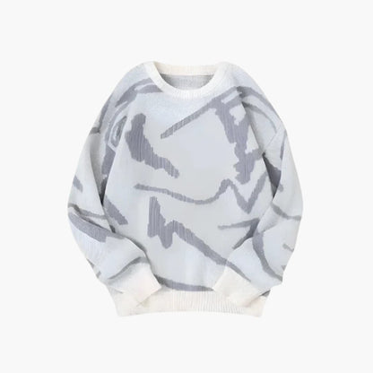 Carl Pull Homme en Maille – Pull à Motif Abstrait avec Ourlet et Poignets Côtelés pour l'Automne/Hiver