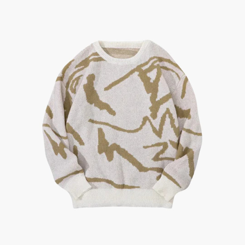 Carl Men's Knit Sweater – Abstract Pattern Sweater with Ribbed Hem and Cuffs for Autumn/Winter