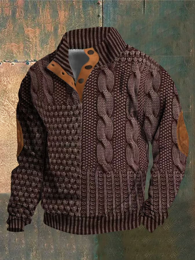 Ramon men's sweater with button neck-brown