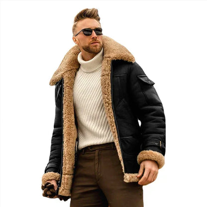Warm leather jacket winter style