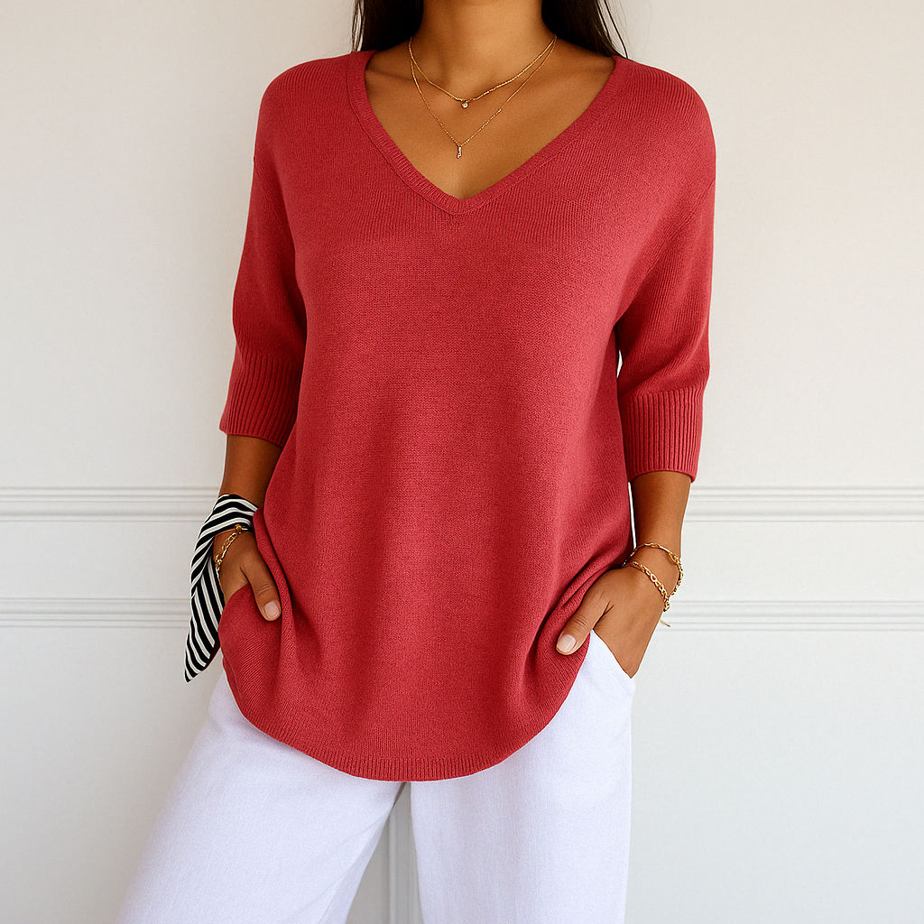 Coraline Pull Col V Femme – Maille Fine, Doux & Élégant pour un Style Raffiné