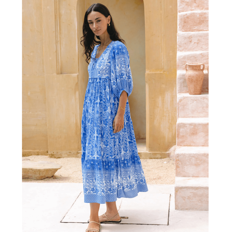 Rosina Robe Longue Looksy – Imprimé Bohème Abstrait & Coupe Fluide à Étages