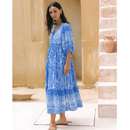 Rosina Robe Longue Looksy – Imprimé Bohème Abstrait & Coupe Fluide à Étages