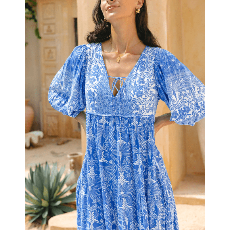 Rosina Robe Longue Looksy – Imprimé Bohème Abstrait & Coupe Fluide à Étages