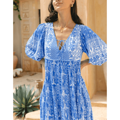 Rosina Robe Longue Looksy – Imprimé Bohème Abstrait & Coupe Fluide à Étages