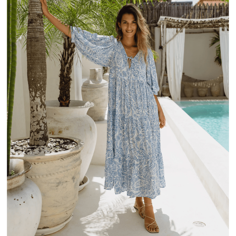 Rosina Robe Longue Looksy – Imprimé Bohème Abstrait & Coupe Fluide à Étages