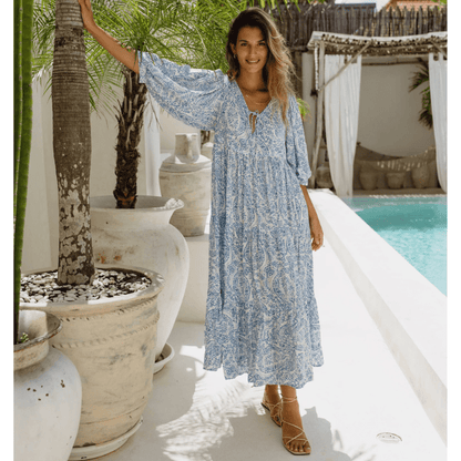 Rosina Robe Longue Looksy – Imprimé Bohème Abstrait & Coupe Fluide à Étages