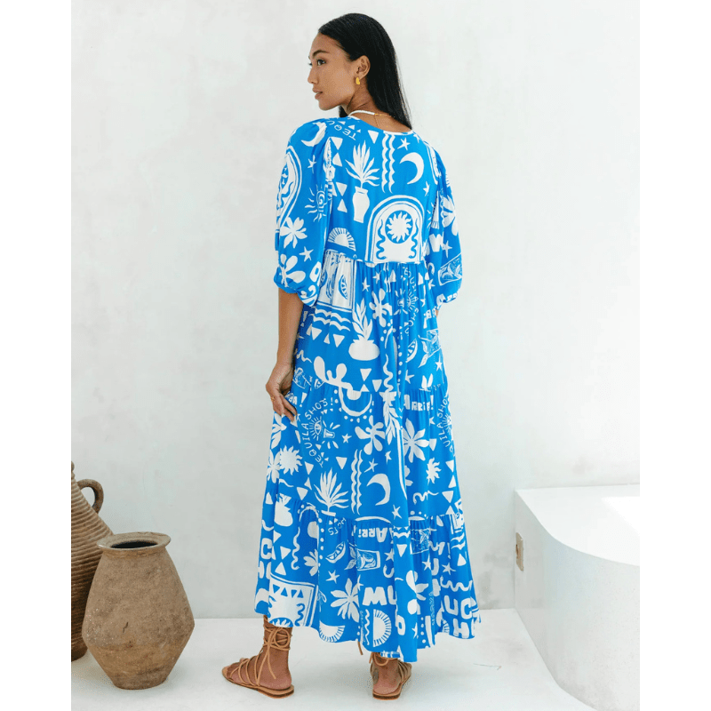 Rosina Robe Longue Looksy – Imprimé Bohème Abstrait & Coupe Fluide à Étages